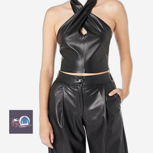 The Drop Women’s Gage Vegan Leather Twist Front Halter Top