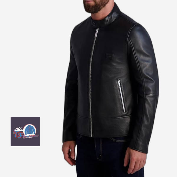 KARL LAGERFELD Men's Leather Racer Jacket