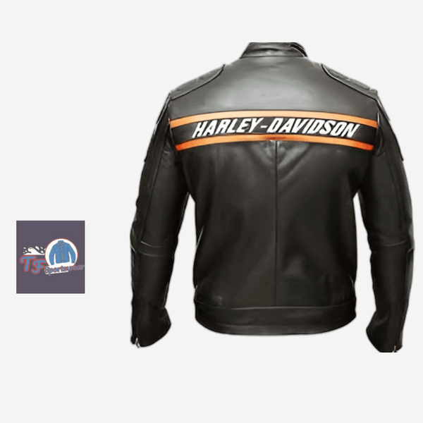 Men's Harley Davidson Black Leather Jacket with Orange Stripe – Classic Biker Icon