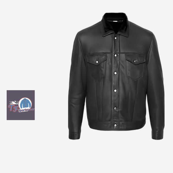 Men's Classic Black Leather Trucker Jacket