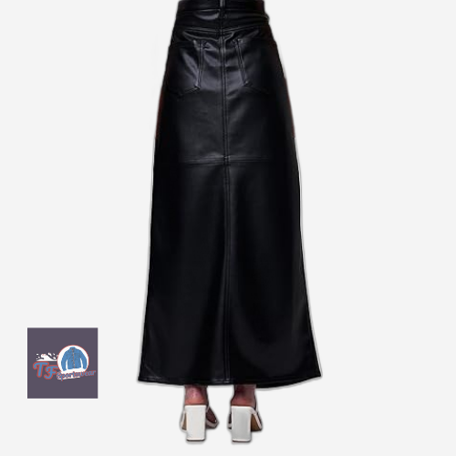 Women’s Luxury Vegan Leather Maxi Skirt with Front Slit