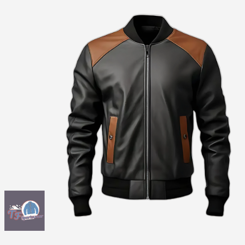 Black & Light Brown Men’s Waxy Leather Bomber Jacket