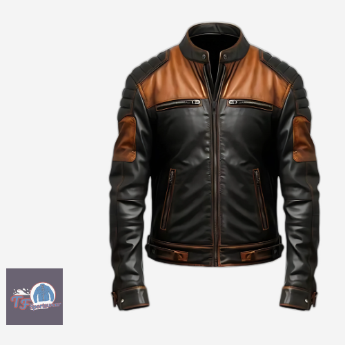 Tan and Black Men’s Waxy Leather Bomber Jacket